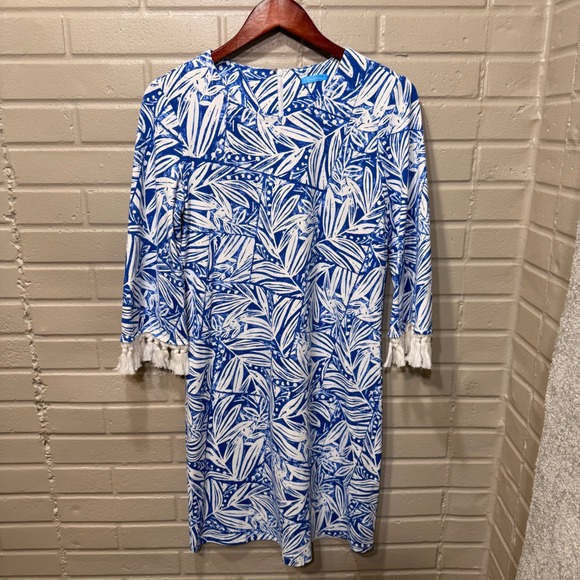 J McLaughlin Brenda Shift Dress Catalina Blue White Willow Bluff Tassel Small - Picture 7 of 15